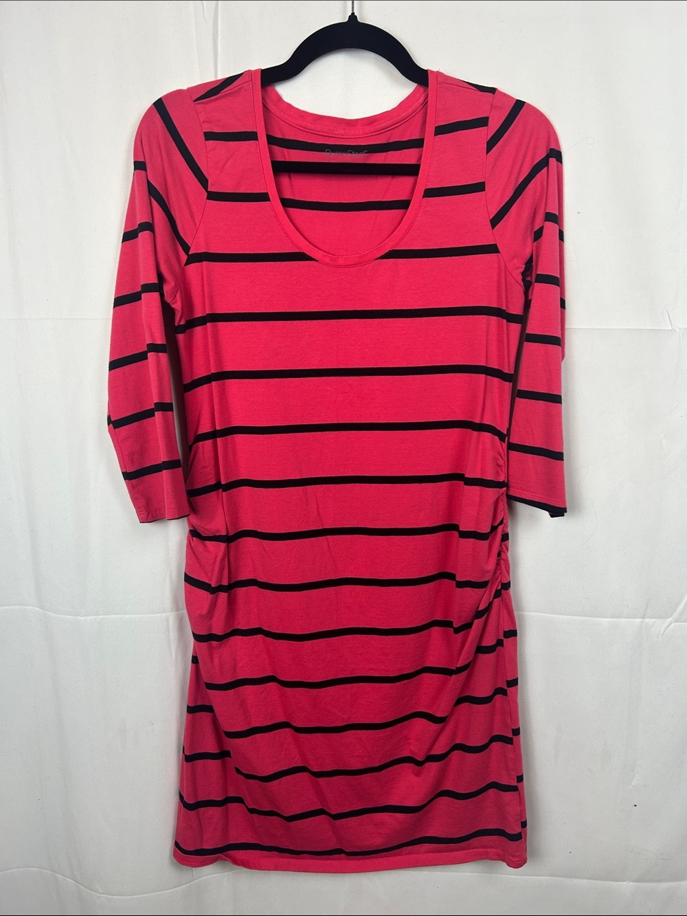 BumpStart Pink and Black Striped Long Sleeve Scoop Neck Dress